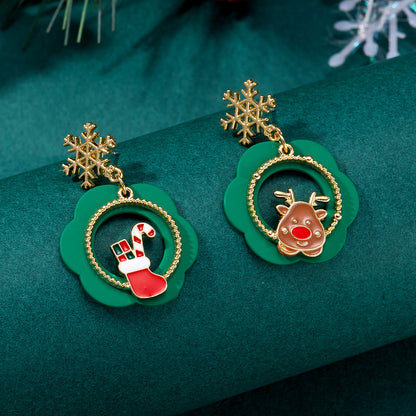 1 Pair Cute Christmas Tree Snowflake Elk Plating Alloy Drop Earrings