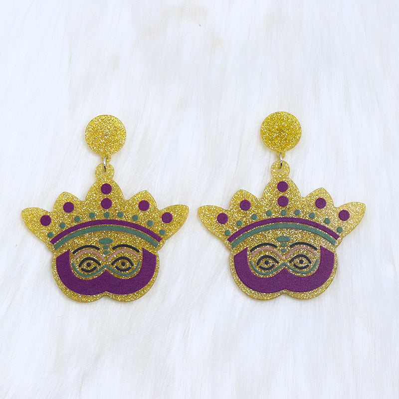 1 Pair Vintage Style Sweet Leaf Letter Crown Printing Arylic Drop Earrings