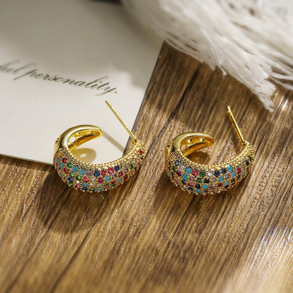 1 Pair Simple Style Commute Color Block Plating Inlay Copper Zircon 18k Gold Plated Ear Studs