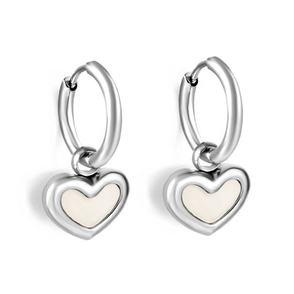 1 Pair Simple Style Heart Shape Shell Plating Inlay Stainless Steel Shell Drop Earrings