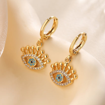 1 Pair Simple Style Commute Devil's Eye Plating Inlay Copper Zircon 18k Gold Plated Drop Earrings