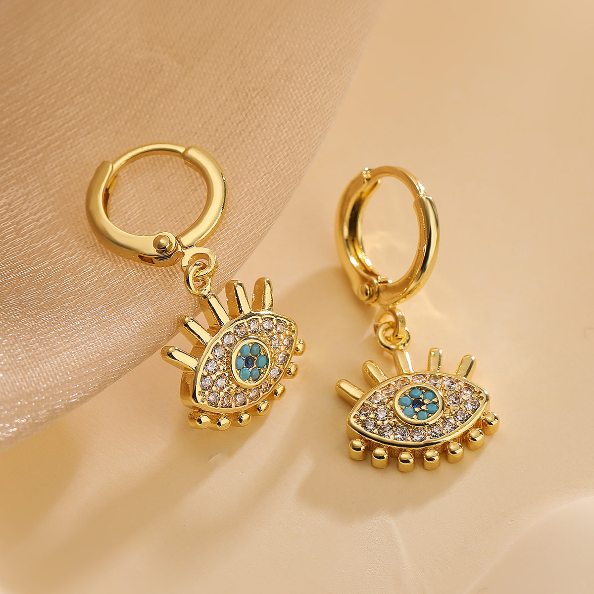 1 Pair Simple Style Commute Devil's Eye Plating Inlay Copper Zircon 18k Gold Plated Drop Earrings