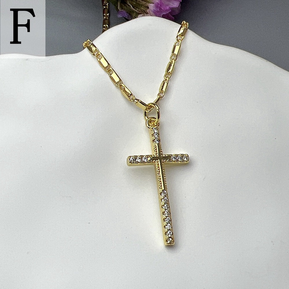 Lady Streetwear Cross Copper Rhinestones Pendant Necklace In Bulk