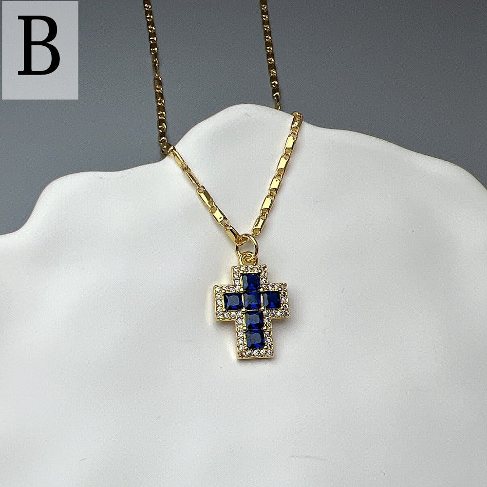 Lady Streetwear Cross Copper Rhinestones Pendant Necklace In Bulk