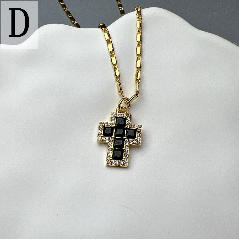 Lady Streetwear Cross Copper Rhinestones Pendant Necklace In Bulk