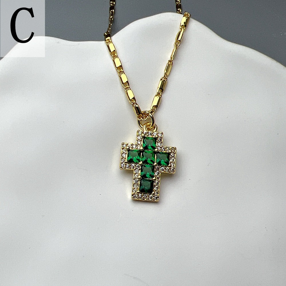 Lady Streetwear Cross Copper Rhinestones Pendant Necklace In Bulk