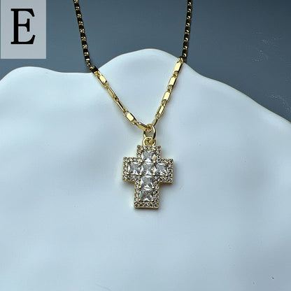 Lady Streetwear Cross Copper Rhinestones Pendant Necklace In Bulk