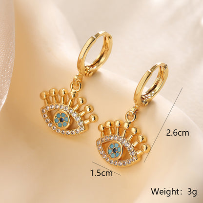 1 Pair Simple Style Commute Devil's Eye Plating Inlay Copper Zircon 18k Gold Plated Drop Earrings