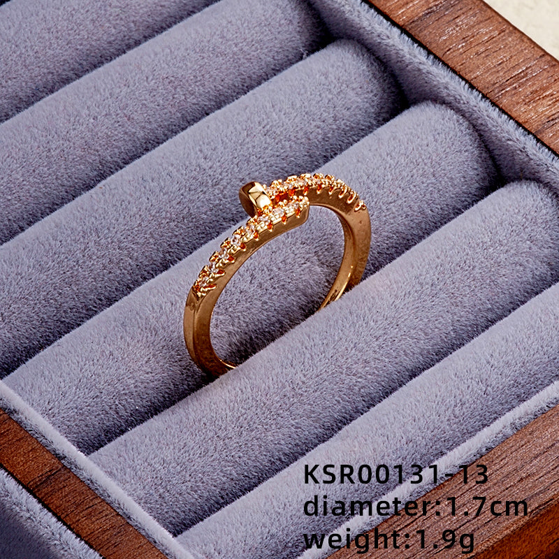 Elegant Simple Style Butterfly Copper Gold Plated Zircon Open Rings In Bulk