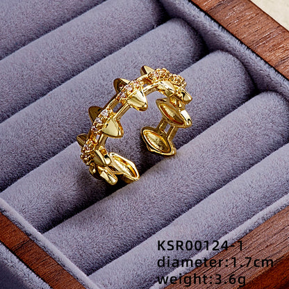 Elegant Simple Style Star Bow Knot Copper Gold Plated Zircon Open Rings In Bulk