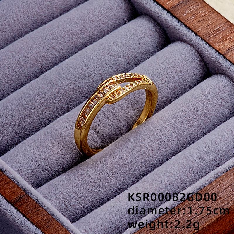 Elegant Simple Style Butterfly Copper Gold Plated Zircon Open Rings In Bulk