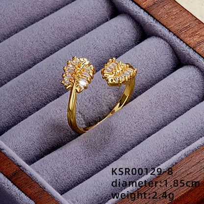 Elegant Simple Style Leaves Butterfly Copper Gold Plated Zircon Rings In Bulk