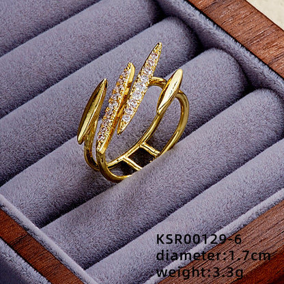 Elegant Simple Style Butterfly Copper Gold Plated Pearl Zircon Open Rings In Bulk