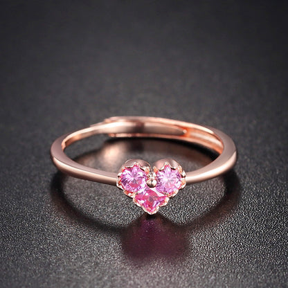 Korean New Fashion Heart-shape S925 Silver Inlaid Zircon Ring