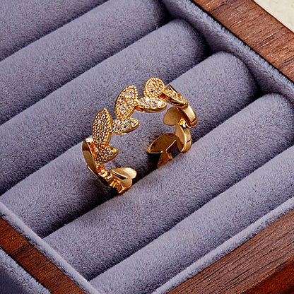 Elegant Simple Style Butterfly Copper Gold Plated Zircon Open Rings In Bulk