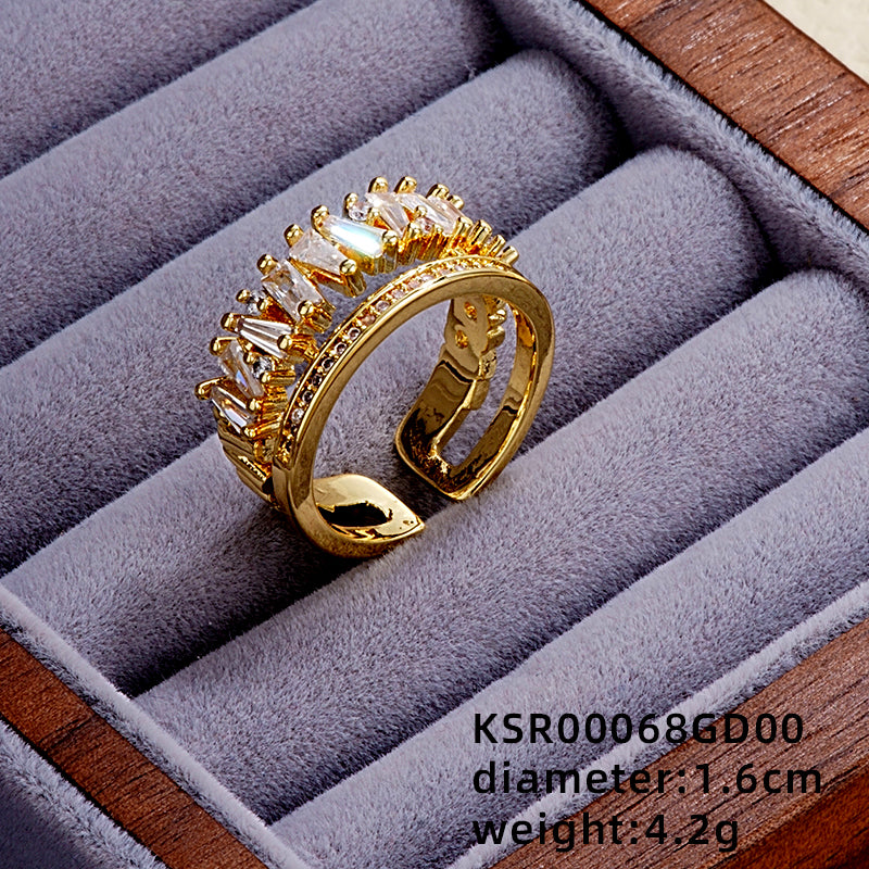 Elegant Simple Style Leaves Butterfly Copper Gold Plated Zircon Rings In Bulk