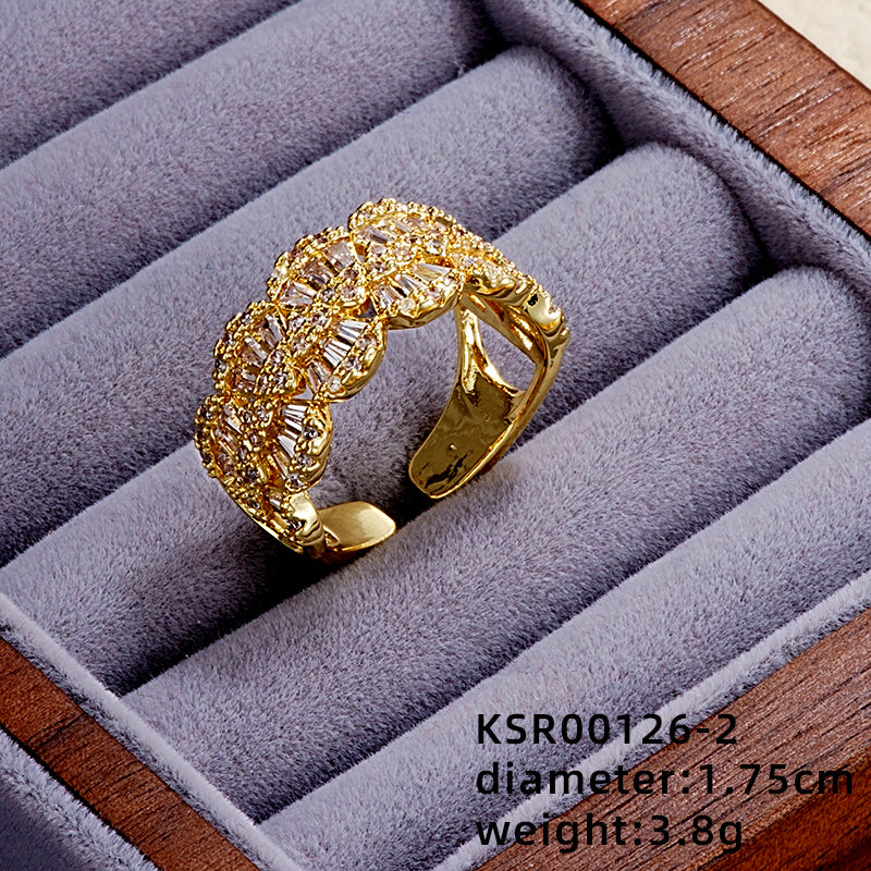 Elegant Simple Style Butterfly Copper Gold Plated Pearl Zircon Open Rings In Bulk