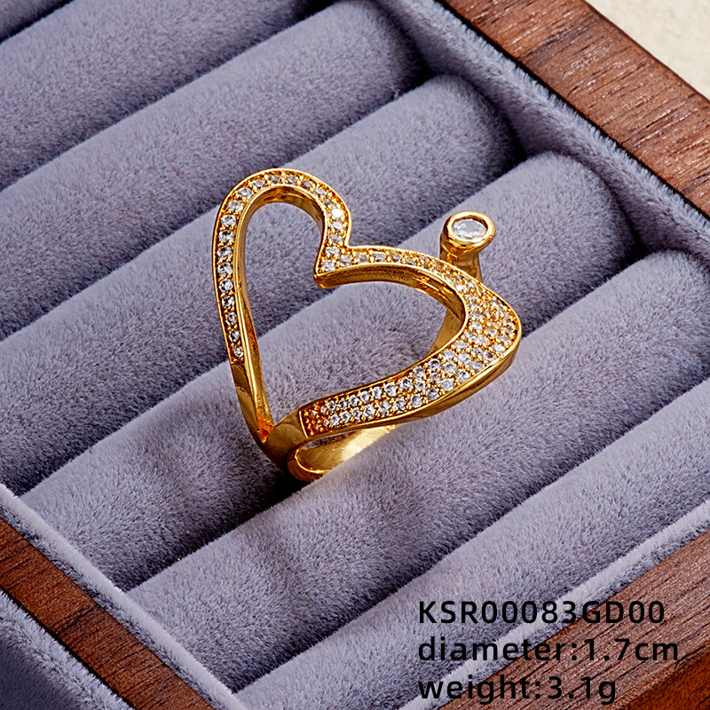 Elegant Simple Style Butterfly Copper Gold Plated Pearl Zircon Open Rings In Bulk