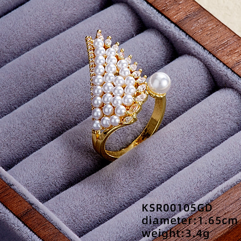 Elegant Simple Style Butterfly Copper Gold Plated Pearl Zircon Open Rings In Bulk