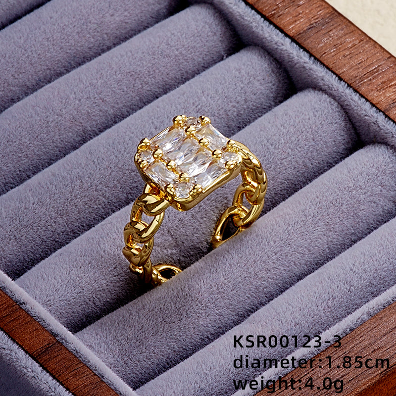 Elegant Simple Style Leaves Butterfly Copper Gold Plated Zircon Rings In Bulk