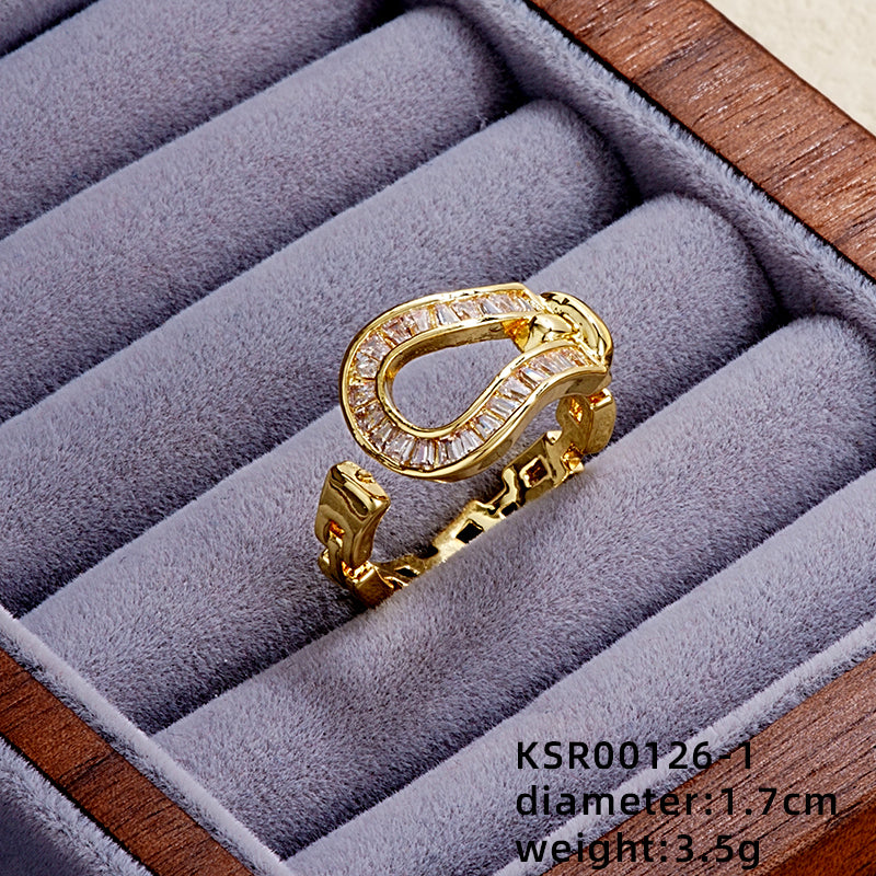 Elegant Simple Style Butterfly Copper Gold Plated Pearl Zircon Open Rings In Bulk