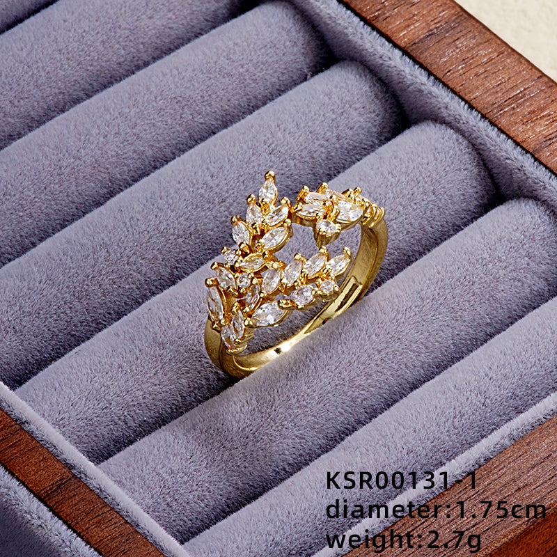 Elegant Simple Style Leaves Butterfly Copper Gold Plated Zircon Rings In Bulk