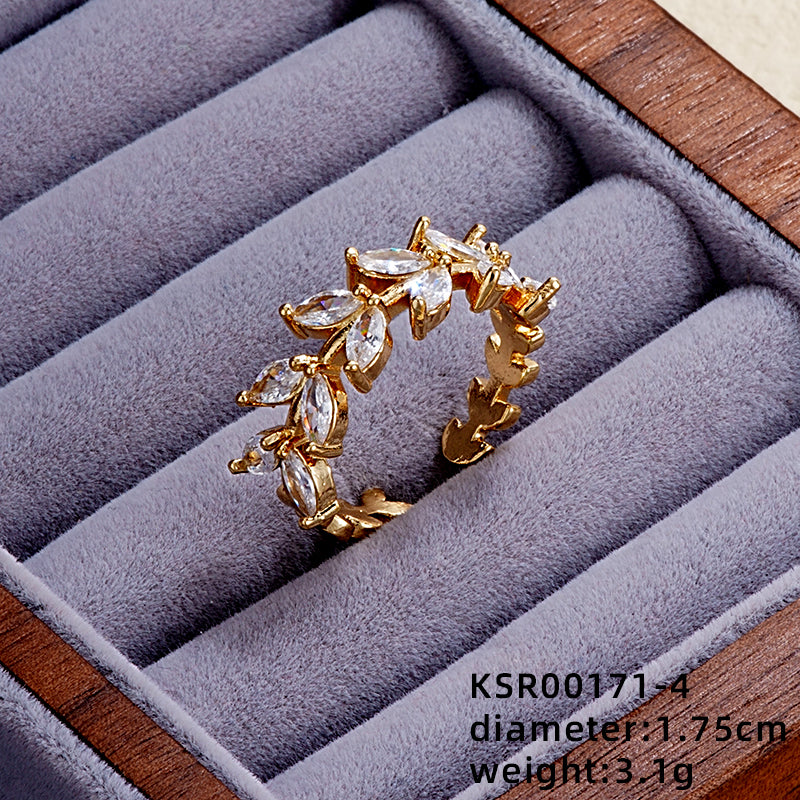 Elegant Simple Style Butterfly Copper Gold Plated Zircon Open Rings In Bulk