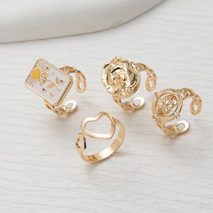 Ig Style Elegant Geometric Alloy Stone Plating Inlay Artificial Gemstones Gold Plated Women's Rings