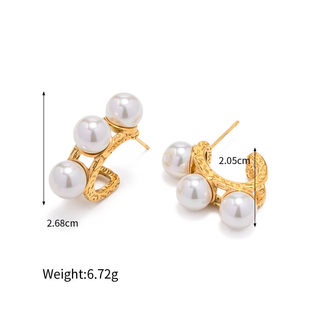 1 Pair Ig Style Casual C Shape Solid Color Plating Inlay Stainless Steel Artificial Pearls 14k Gold Plated Ear Studs