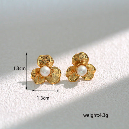 1 Pair Casual Basic Flower Plating Inlay Stainless Steel Artificial Pearls 14k Gold Plated Ear Studs