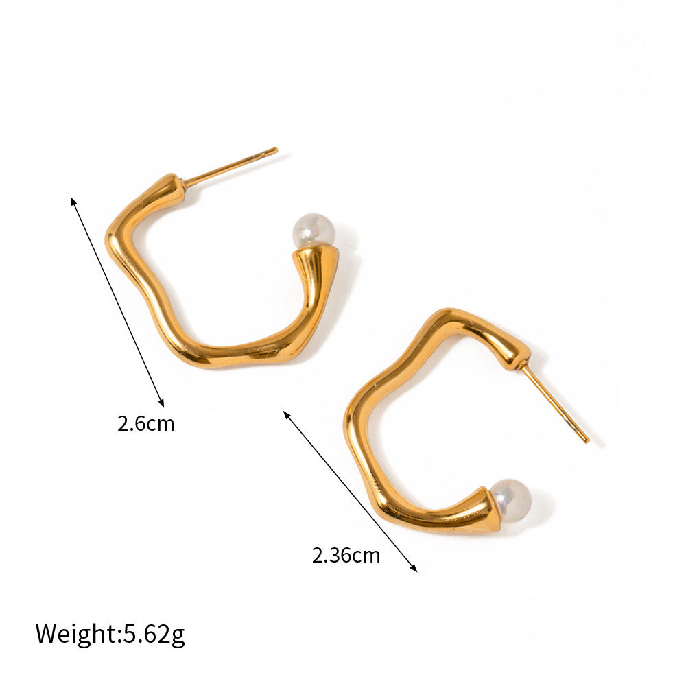 1 Pair Simple Style C Shape Plating Inlay Stainless Steel Artificial Pearls 14k Gold Plated Ear Studs