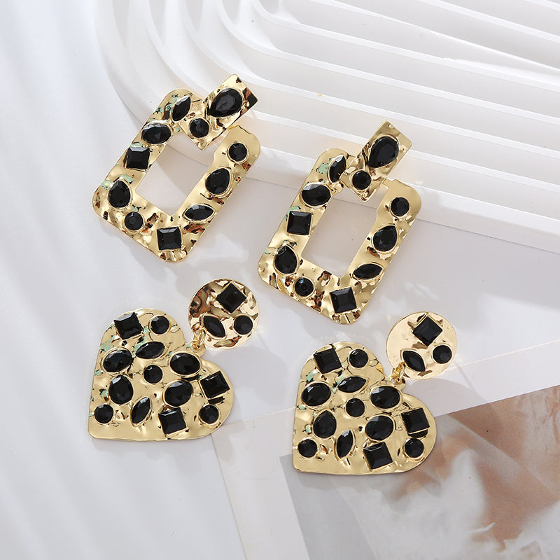 1 Pair Simple Style Classic Style Heart Shape Plating Inlay Alloy Rhinestones Gold Plated Drop Earrings