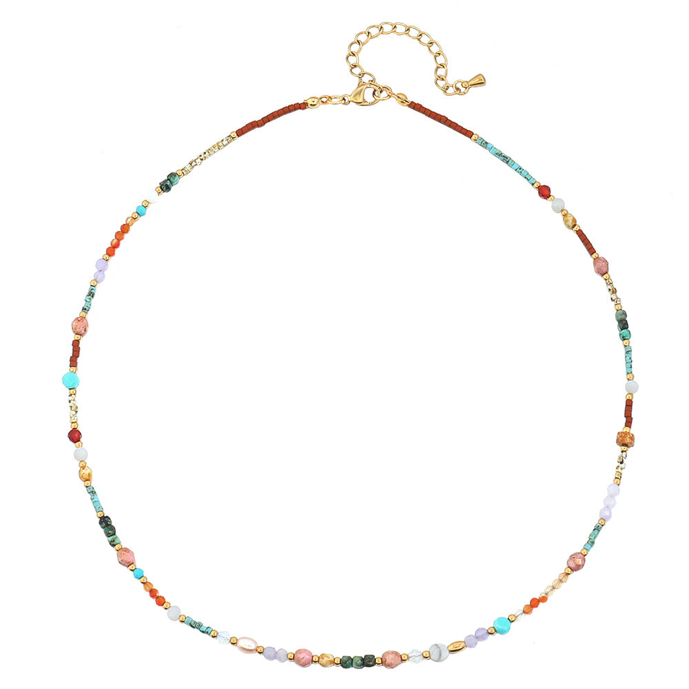 Classic Style Color Block Stainless Steel Natural Stone Seed Bead Beaded Women's Necklace