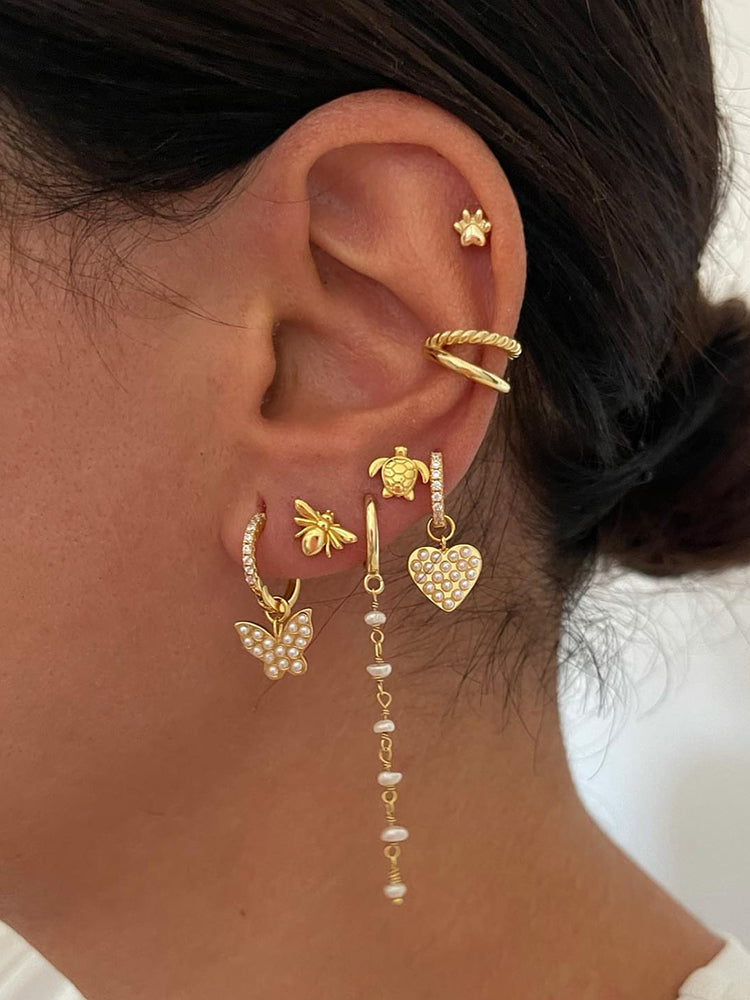 1 Pair Elegant Simple Style Animal Heart Shape Plating Inlay Copper Pearl 18k Gold Plated Drop Earrings Ear Cuffs Ear Studs