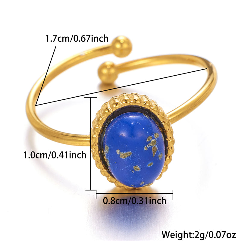 Elegant Retro Lady Round Stainless Steel Plating Inlay Natural Stone Gold Plated Open Rings