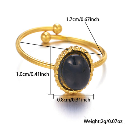 Elegant Retro Lady Round Stainless Steel Plating Inlay Natural Stone Gold Plated Open Rings