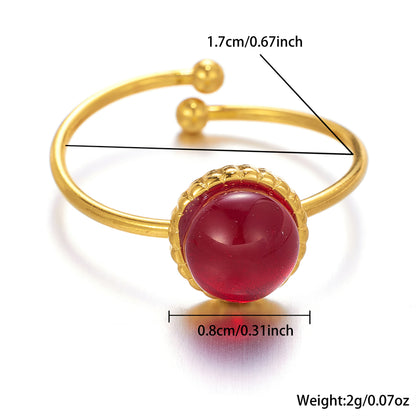 Elegant Retro Lady Round Stainless Steel Plating Inlay Natural Stone Gold Plated Open Rings