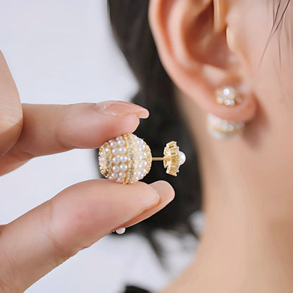 1 Pair Ig Style Shiny Ball Plating Inlay Copper Artificial Pearls Zircon 18k Gold Plated Ear Studs