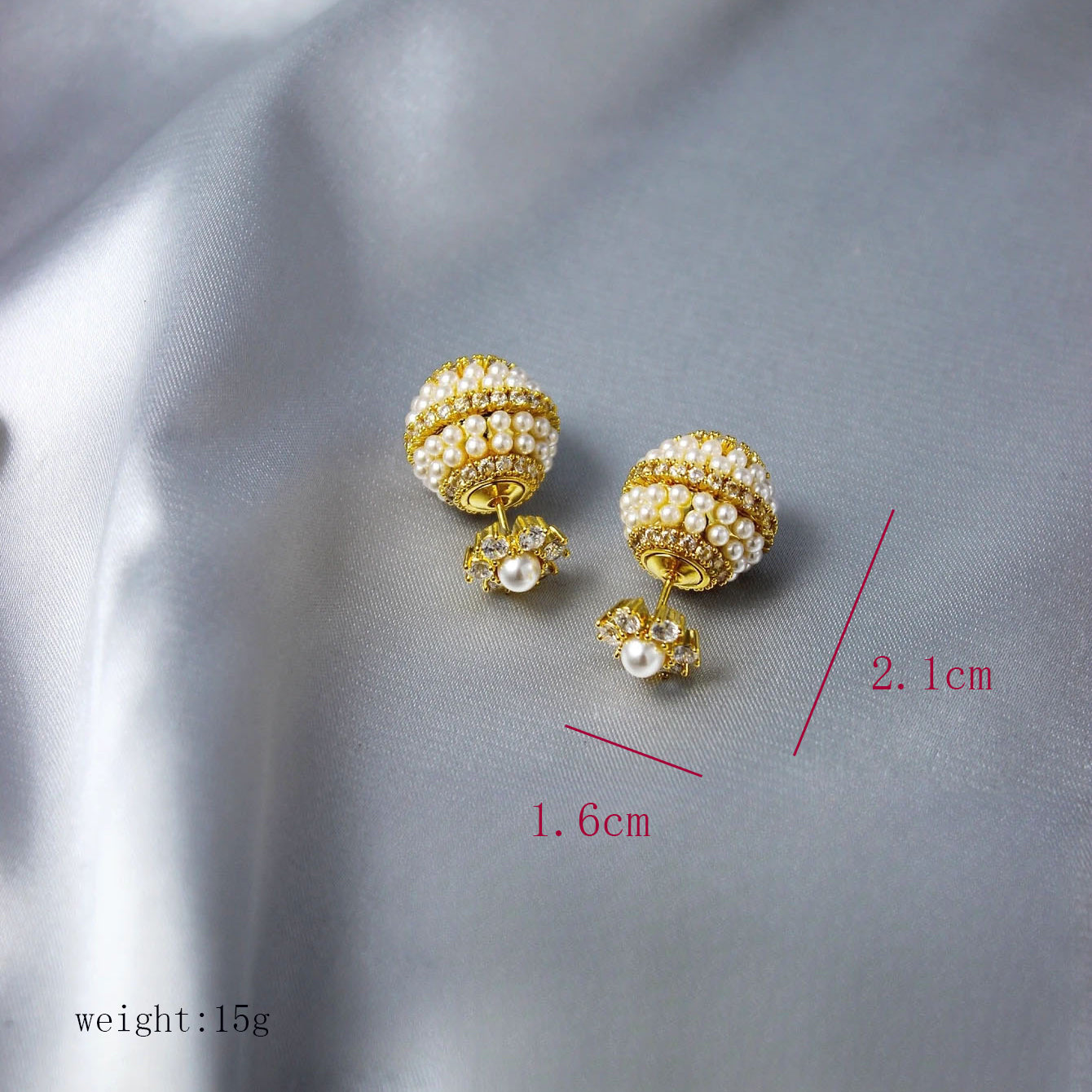 1 Pair Ig Style Shiny Ball Plating Inlay Copper Artificial Pearls Zircon 18k Gold Plated Ear Studs