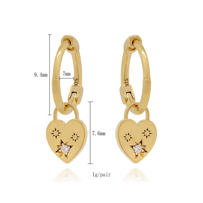 1 Pair Casual Simple Style Hexagram Heart Shape Plating Inlay Copper Zircon 18k Gold Plated Hoop Earrings Drop Earrings Ear Cuffs