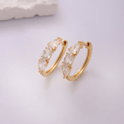 1 Pair Elegant Sweet Shamrock Four Leaf Clover Flower Plating Inlay Imitation Diamond Copper Zircon 18k Gold Plated Hoop Earrings