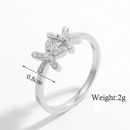 Ig Style Elegant Shiny Square Heart Shape Flower Sterling Silver Hollow Out Inlay Zircon White Gold Plated Rhodium Plated Rings