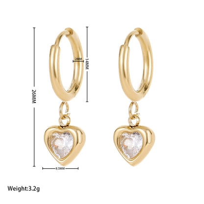 Wholesale Elegant Sweet Heart Shape Stainless Steel Plating Inlay White Gold Plated Gold Plated Zircon Earrings Necklace