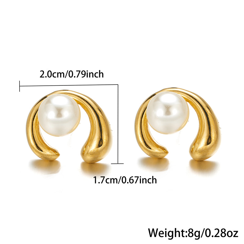 1 Pair Simple Style Classic Style Water Droplets Plating Stainless Steel Imitation Pearl 18k Gold Plated Earrings