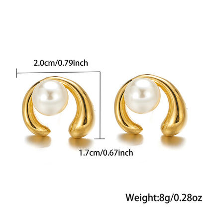 1 Pair Simple Style Classic Style Water Droplets Plating Stainless Steel Imitation Pearl 18k Gold Plated Earrings