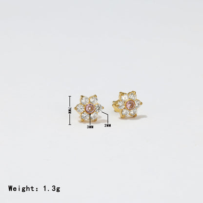 1 Pair Sweet Simple Style Flower Plating Inlay Stainless Steel Zircon White Gold Plated Gold Plated Ear Studs