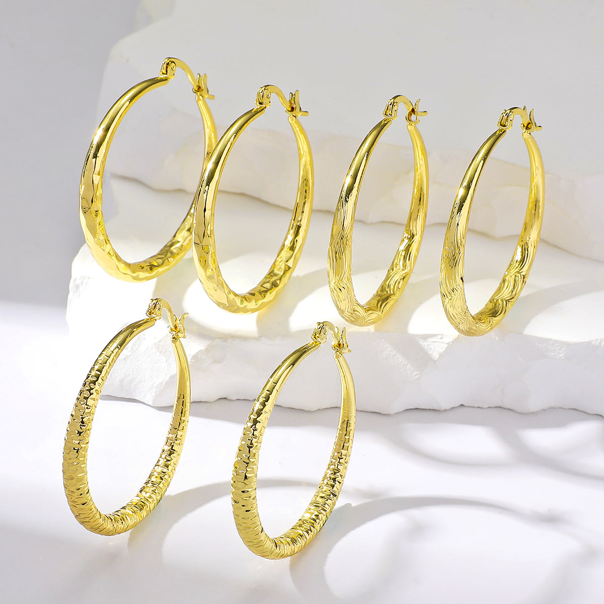 3 Pairs Streetwear Circle Alloy Gold Plated Hoop Earrings