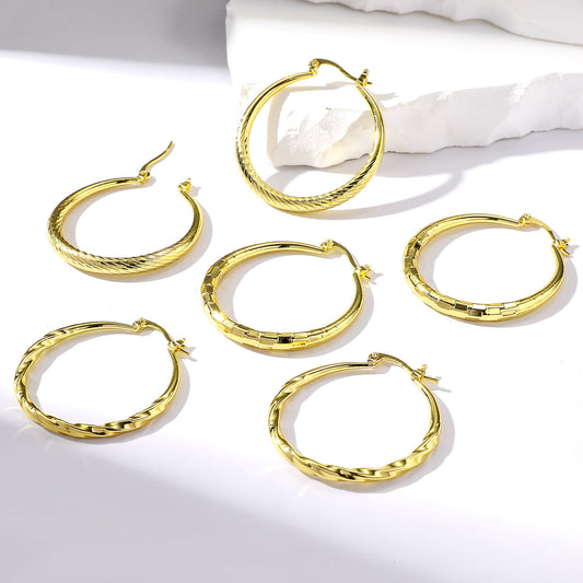 3 Pairs Streetwear Circle Alloy Gold Plated Hoop Earrings