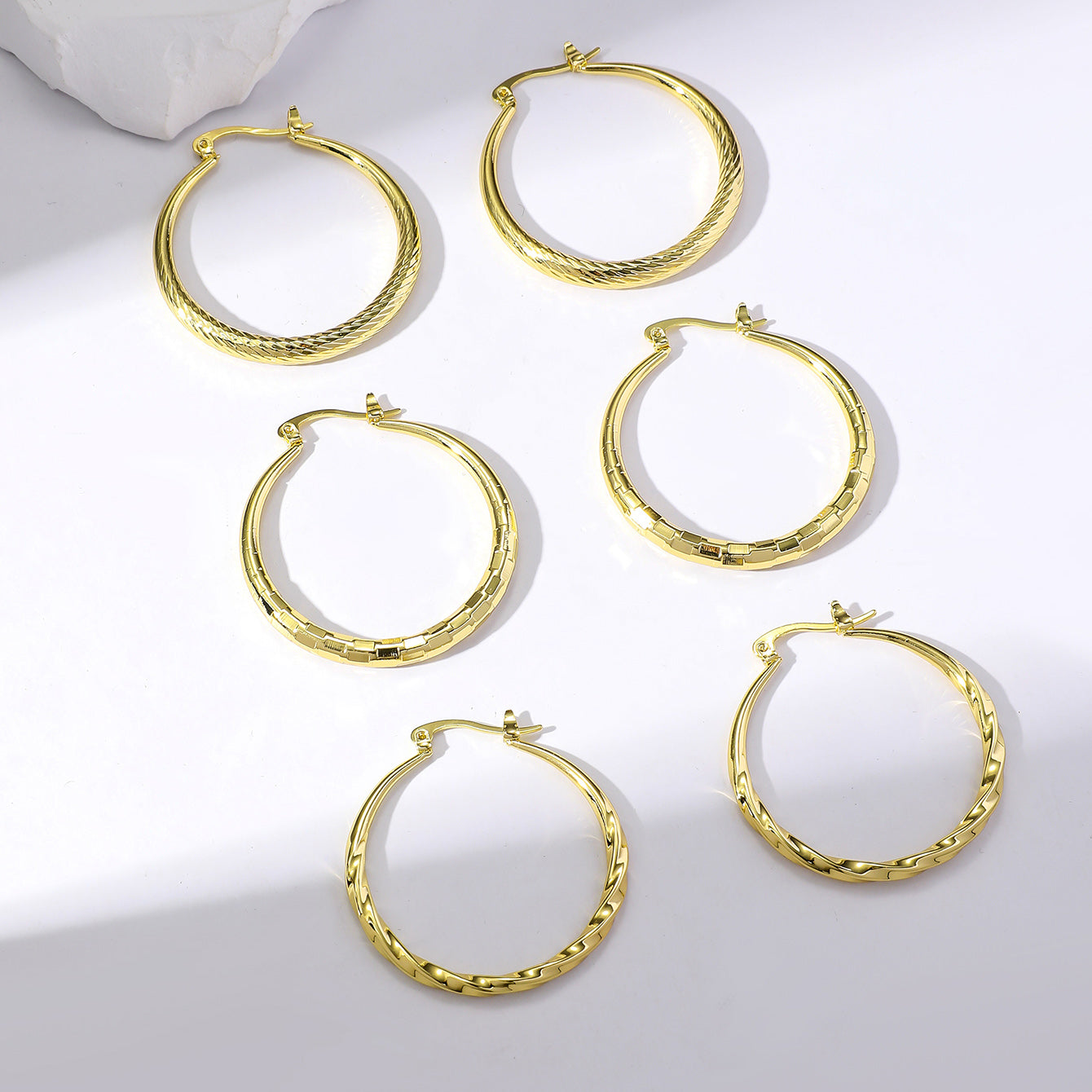 3 Pairs Streetwear Circle Alloy Gold Plated Hoop Earrings