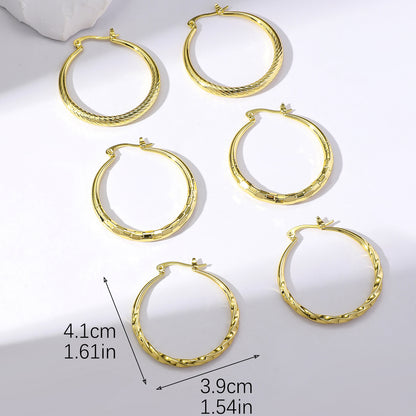 3 Pairs Streetwear Circle Alloy Gold Plated Hoop Earrings